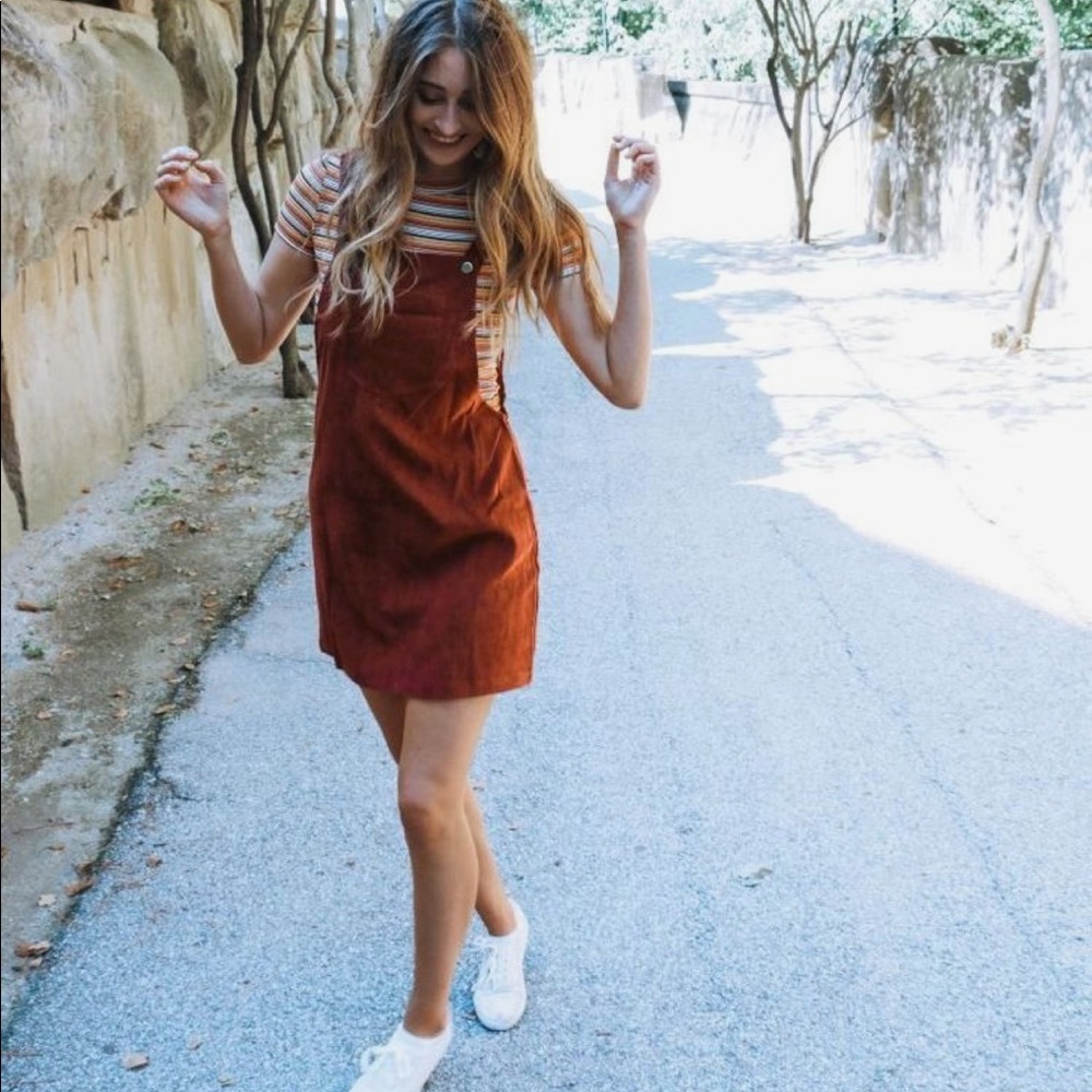 LAST ONE SALE Tan Corduroy Overall Dress - Picture 2 of 6